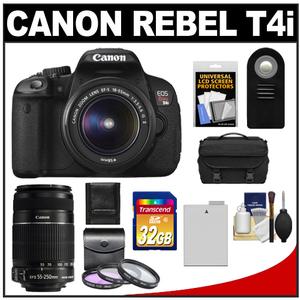 Canon EOS Rebel T4i Digital SLR Camera Body & EF-S 18-55mm IS II Lens with 55-250mm IS Lens + 32GB Card + Battery + Case + 3 Filters + Accessory Kit
