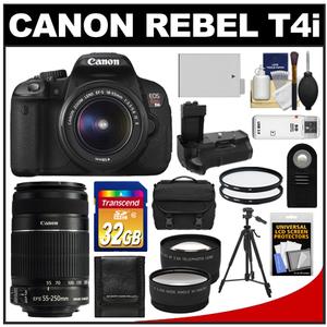 Canon EOS Rebel T4i Digital SLR Camera Body & EF-S 18-55mm IS II Lens with 55-250mm IS Lens + 32GB Card + Case + Battery + Grip + Tripod + Filters + Lens Kit