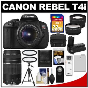 Canon EOS Rebel T4i Digital SLR Camera Body & EF-S 18-55mm IS II Lens with 75-300mm III Lens + 32GB Card + Case + Battery + Grip + Tripod + Filters + Lens Kit