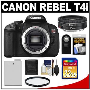 Canon EOS Rebel T4i Digital SLR Camera Body with EF 40mm f/2.8 STM Lens + 32GB Card + Battery + Remote + Accessory Kit - Digital Cameras and Accessories - Hip Lens.com