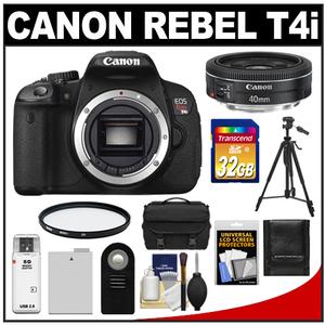 Canon EOS Rebel T4i Digital SLR Camera Body with EF 40mm f/2.8 STM Lens + 32GB Card + Battery + Case + Tripod + Remote + Accessory Kit - Digital Cameras and Accessories - Hip Lens.com