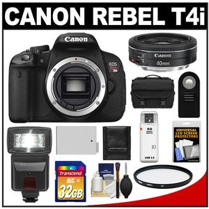 Canon EOS Rebel T4i Digital SLR Camera Body with EF 40mm f/2.8 STM Lens + 32GB Card + Flash + Battery + Case + Remote + Accessory Kit - Digital Cameras and Accessories - Hip Lens.com