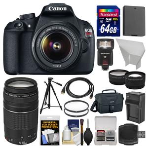 Canon EOS Rebel T5 Digital SLR Camera & EF-S 18-55mm IS II & 75-300mm III Lens & Case with 64GB Card + Flash + Battery & Charger + Tripod + Tele\/Wide Lens Kit Canon EOS Rebel T5 Digital SLR Camera & EF-S 18-55mm IS II & 75-300mm III Lens & Case with 64GB Card + Flash + Battery & Charger + Tripod + Tele\/Wide Lens Kit