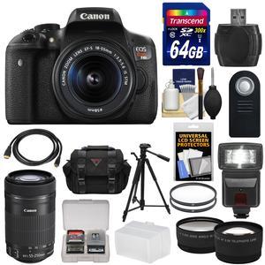 Canon EOS Rebel T6i Wi-Fi Digital SLR Camera & EF-S 18-55mm IS STM Lens with 55-250mm IS Lens + 64GB Card + Case + Filters + Tripod + Flash + Tele\/Wide Lens Kit