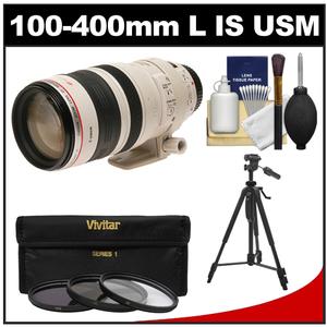 Canon EF 100-400mm f/4.5-5.6 L IS USM Telephoto Zoom Lens with 3 (UV/ND8/CPL) Filters + Tripod + Cleaning Kit