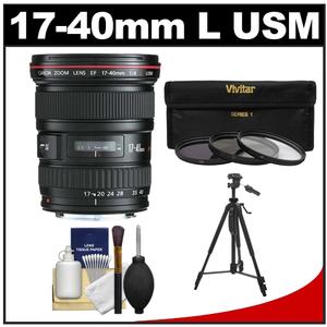 Canon EF 17-40mm f/4 L USM Zoom Lens with Tripod + 3 (UV/ND8/CPL) Filters + Cleaning Kit