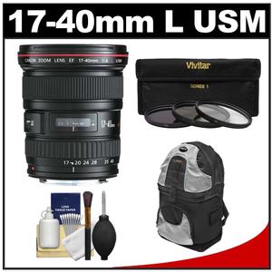 Canon EF 17-40mm f/4 L USM Zoom Lens with Backpack + 3 (UV/ND8/CPL) Filters + Cleaning Kit