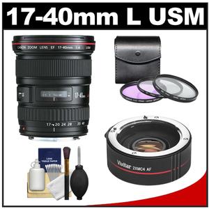 Canon EF 17-40mm f/4 L USM Zoom Lens with 2x Teleconverter + 3 (UV/FLD/CPL) Filters + Cleaning Kit - Digital Cameras and Accessories - Hip Lens.com