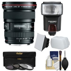 Canon EF 17-40mm f/4 L USM Zoom Lens with 3 Filters + Flash & 2 Diffusers + Kit