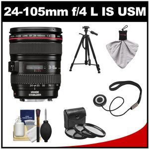Canon EF 24-105mm f/4 L IS USM Zoom Lens with 3 (UV/CPL/ND8) Filters + Tripod + Accessory Kit
