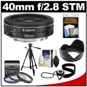 Canon EF 40mm f/2.8 STM Pancake Lens with 3 (UV/FLD/CPL) Filters + Hood + Tripod + Accessory Kit - Digital Cameras and Accessories - Hip Lens.com