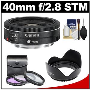 Canon EF 40mm f/2.8 STM Pancake Lens with 3 (UV/FLD/CPL) Filters + Hood + Cleaning Kit - Digital Cameras and Accessories - Hip Lens.com