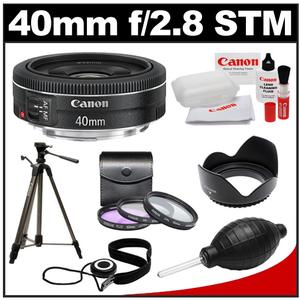 Canon EF 40mm f/2.8 STM Pancake Lens with Canon 62" Deluxe Tripod + 3 (UV/FLD/CPL) Filters + Hood + Accessory Kit - Digital Cameras and Accessories - Hip Lens.com