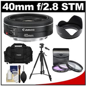 Canon EF 40mm f/2.8 STM Pancake Lens with Canon 2400 Case + 3 (UV/FLD/CPL) Filters + Hood + Tripod + Accessory Kit - Digital Cameras and Accessories - Hip Lens.com