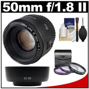 Canon EF 50mm f/1.8 II Lens with 3 UV/FLD/CPL Filters + Hood + Cleaning Kit - Digital Cameras and Accessories - Hip Lens.com