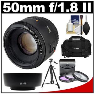 Canon EF 50mm f/1.8 II Lens with Canon 2400 Case + 3 UV/FLD/CPL Filters + Hood + Tripod + Cleaning Kit - Digital Cameras and Accessories - Hip Lens.com