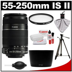 Canon EF-S 55-250mm f/4.0-5.6 IS II Zoom Lens with Hoya UV Filter + Hood + Tripod + Accessory Kit - Digital Cameras and Accessories - Hip Lens.com
