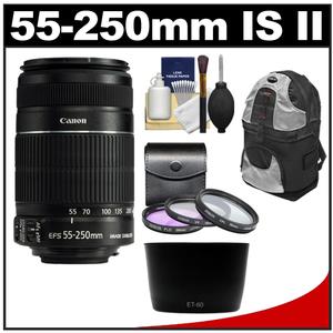 Canon EF-S 55-250mm f/4.0-5.6 IS II Zoom Lens with Backpack + 3 UV/FLD/CPL Filters + Hood + Cleaning Kit - Digital Cameras and Accessories - Hip Lens.com