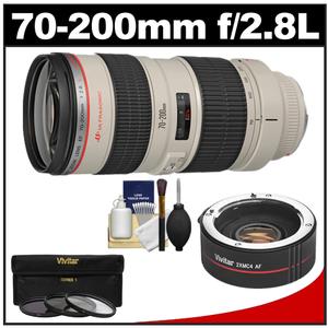 Canon EF 70-200mm f/2.8L USM Zoom Lens with 2x Teleconverter + 3 UV/ND8/CPL Filters + Cleaning Kit