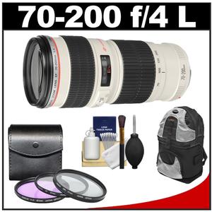Canon EF 70-200mm f/4 L USM Zoom Lens with Backpack + 3 (UV/FLD/CPL) Filters + Cleaning Kit - Digital Cameras and Accessories - Hip Lens.com