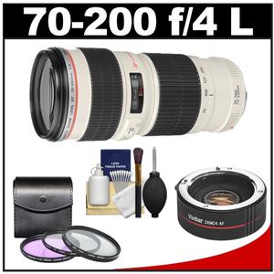 Canon EF 70-200mm f/4 L USM Zoom Lens with 2x Teleconverter + 3 (UV/FLD/CPL) Filters + Cleaning Kit - Digital Cameras and Accessories - Hip Lens.com