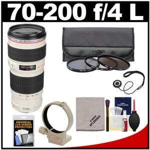 Canon EF 70-200mm f/4 L USM Zoom Lens with 3 Hoya UV/CPL/ND8 Filters + Tripod Ring Collar + Accessory Kit