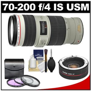 Canon EF 70-200mm f/4L IS USM Zoom Lens with 2x Teleconverter + 3 (UV/FLD/CPL) Filters + Cleaning Kit - Digital Cameras and Accessories - Hip Lens.com