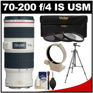 Canon EF 70-200mm f/4L IS USM Zoom Lens with Tripod + Ring Mount + 3 UV/CPL/ND8 Filters + Kit