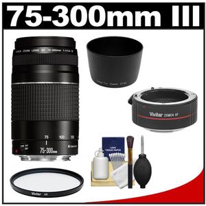 Canon EF 75-300mm f/4-5.6 III Zoom Lens with 2x Teleconverter + UV Filter + Lens Hood + Lens Cleaning Kit - Digital Cameras and Accessories - Hip Lens.com