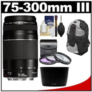 Canon EF 75-300mm f/4-5.6 III Zoom Lens with Backpack + 3 UV/FLD/CPL Filters + Hood + Cleaning Kit - Digital Cameras and Accessories - Hip Lens.com