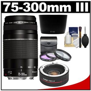 Canon EF 75-300mm f/4-5.6 III Zoom Lens with 2x Teleconverter + 3 UV/FLD/CPL Filters + Hood + Cleaning Kit - Digital Cameras and Accessories - Hip Lens.com
