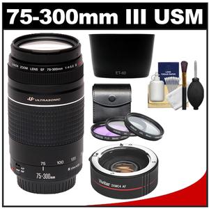 Canon EF 75-300mm f/4-5.6 III USM Zoom Lens with 2x Teleconverter + 3 UV/FLD/CPL Filters + Hood + Cleaning Kit - Digital Cameras and Accessories - Hip Lens.com