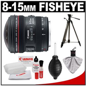 Canon EF 8-15mm f/4.0 L USM Fisheye Zoom Lens with Case & EW-77 Lens Hood + Tripod + Canon Cleaning Kit - Digital Cameras and Accessories - Hip Lens.com