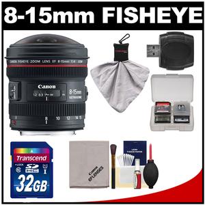 Canon EF 8-15mm f/4.0 L USM Fisheye Zoom Lens with 32GB SD Card + Kit
