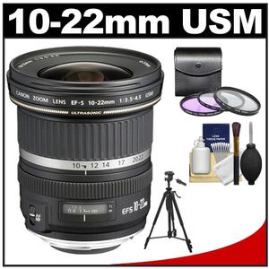 Canon EF-S 10-22mm f/3.5-4.5 USM Ultra Wide Angle Zoom Lens with 3 UV/FLD/CPL Filters + Tripod + Cleaning Kit - Digital Cameras and Accessories - Hip Lens.com