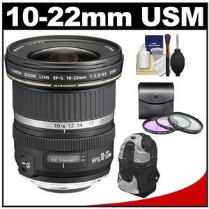 Canon EF-S 10-22mm f/3.5-4.5 USM Ultra Wide Angle Zoom Lens with Backpack + 3 UV/FLD/CPL Filters + Cleaning Kit - Digital Cameras and Accessories - Hip Lens.com