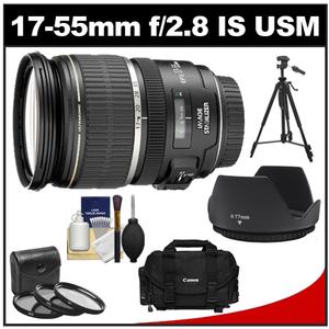 Canon EF-S 17-55mm f/2.8 IS USM Zoom Lens with Canon Case + 3 UV/CPL/ND8 Filters + Hood + Tripod + Cleaning Kit