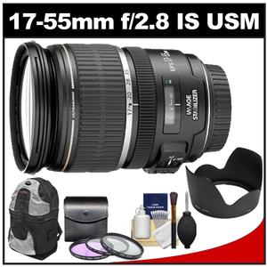 Canon EF-S 17-55mm f/2.8 IS USM Zoom Lens with Backpack + 3 UV/FLD/CPL Filters + Lens Hood + Cleaning Kit - Digital Cameras and Accessories - Hip Lens.com