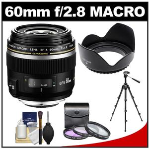 Canon EF-S 60mm f/2.8 Macro USM Lens with 3 UV/FLD/CPL Filters + Lens Hood + Tripod + Cleaning Kit - Digital Cameras and Accessories - Hip Lens.com