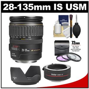 Canon EF 28-135mm f/3.5-5.6 IS USM Zoom Lens with 2x Teleconverter + 3 UV/FLD/CPL Filters + Accessory Kit