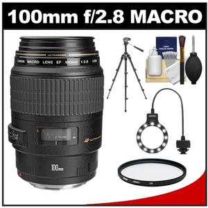 Canon EF 100mm f/2.8 Macro USM Lens with Tripod + UV Filter + Macro Ring Light + Accessory Kit