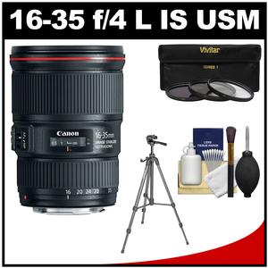 Canon EF 16-35mm f/4L IS USM Zoom Lens with Canon Tripod + 3 Filters Kit