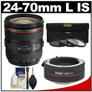 Canon EF 24-70mm f/4L IS USM Zoom Lens with 3 UV/ND8/CPL Filters + 2x Teleconverter + Cleaning Kit