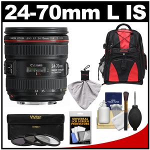 Canon EF 24-70mm f/4L IS USM Zoom Lens with Backpack + 3 Filters Kit
