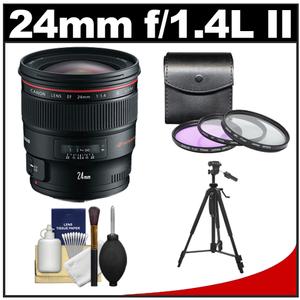 Canon EF 24mm f/1.4L II USM Lens with 3 (UV/FLD/CPL) Filters + Tripod + Cleaning Kit - Digital Cameras and Accessories - Hip Lens.com