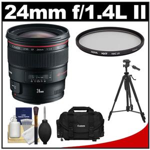 Canon EF 24mm f/1.4L II USM Lens with Hoya HMC UV Filter + Canon Case + Tripod + Cleaning Kit
