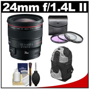 Canon EF 24mm f/1.4L II USM Lens with 3 (UV/FLD/CPL) Filters + Backpack Case + Cleaning Kit - Digital Cameras and Accessories - Hip Lens.com