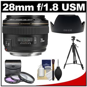 Canon EF 28mm f/1.8 USM Lens with EW-63II Hood + 3 (UV/FLD/CPL) Filters + Tripod + Cleaning Kit - Digital Cameras and Accessories - Hip Lens.com