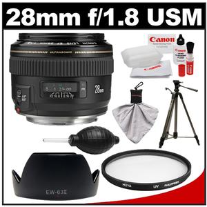 Canon EF 28mm f/1.8 USM Lens with Canon 62" Tripod + EW-63II Hood + Hoya UV Filter + Accessory Kit - Digital Cameras and Accessories - Hip Lens.com