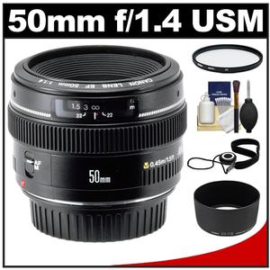 Canon EF 50mm f/1.4 USM Lens with ES-71II Hood + UV Filter + Accessory Kit - Digital Cameras and Accessories - Hip Lens.com
